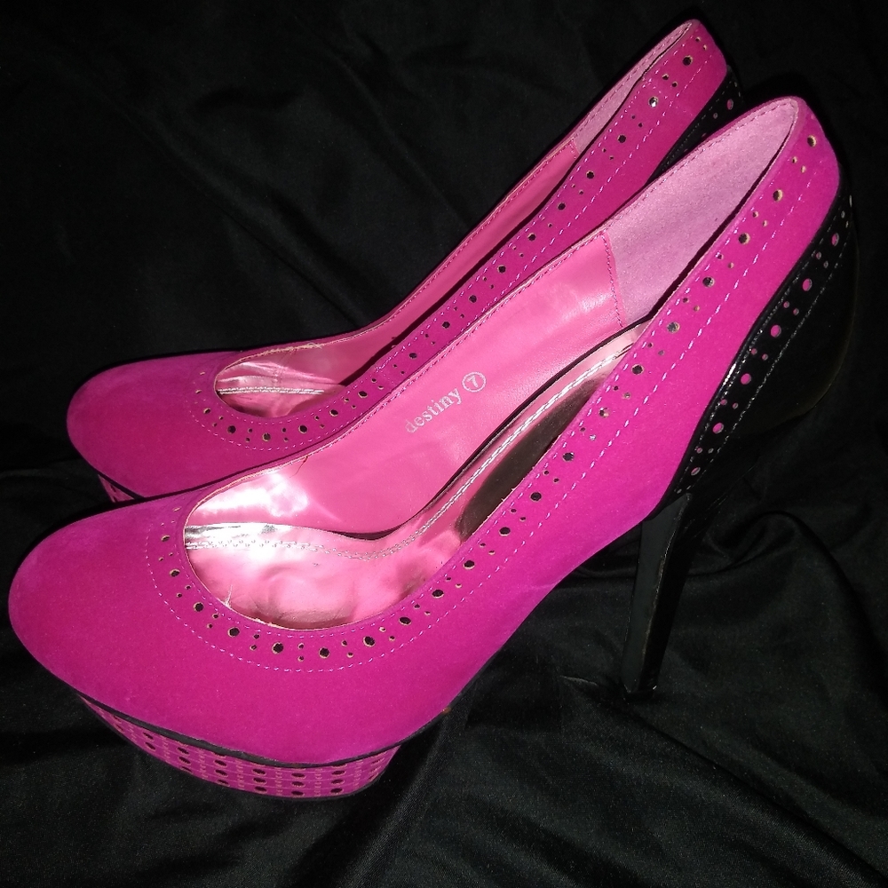Pink and Black Stiletto heels.
